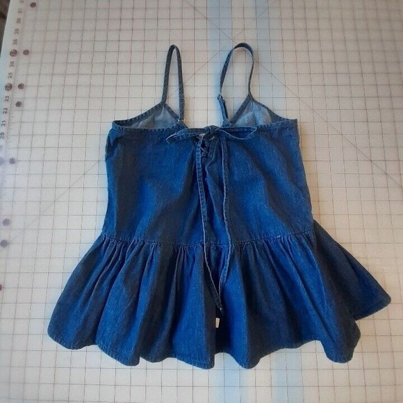 Derek Heart Womens Small Blue Chambray Spaghetti Strap Top Ruffle Peplum - Picture 2 of 12